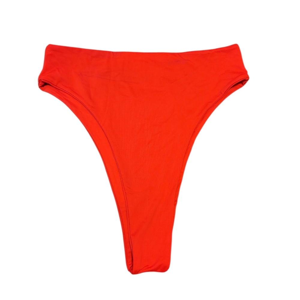 Four Three Seven Red Bikini Bottoms High Cut High Leg Large